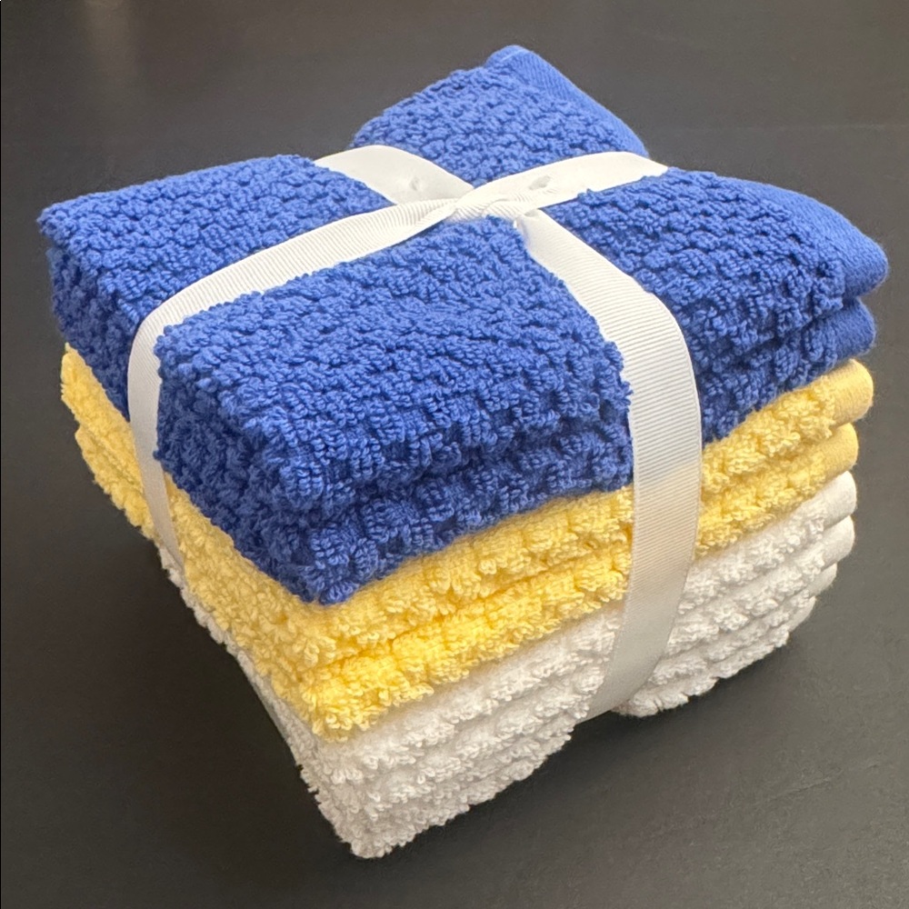 8pc TRULY LOU 100% Cotton Bath Wash Towel Set- LG Pique -White/Yellow/Cabanablue - Picture 6 of 6
